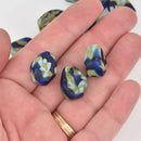 17mm Glass African Beads, Blue and Green, Recycled Glass x6 beads bgl1995
