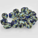 17mm Glass African Beads, Blue and Green, Recycled Glass x6 beads bgl1995