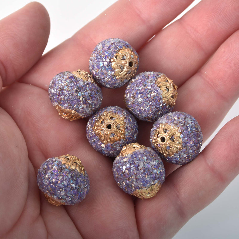 7 Purple Indonesian Clay Beads, 18mm, bgl2085