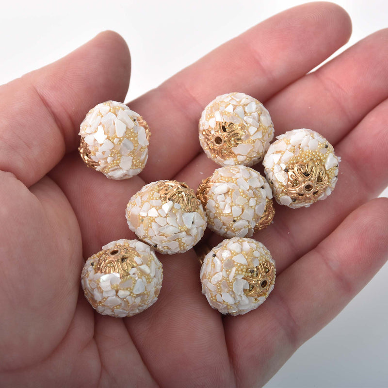 7 White Shell Indonesian Clay Beads, 18mm, bgl2088