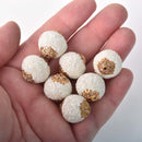 7 White Indonesian Clay Beads, 18mm, bgl2089