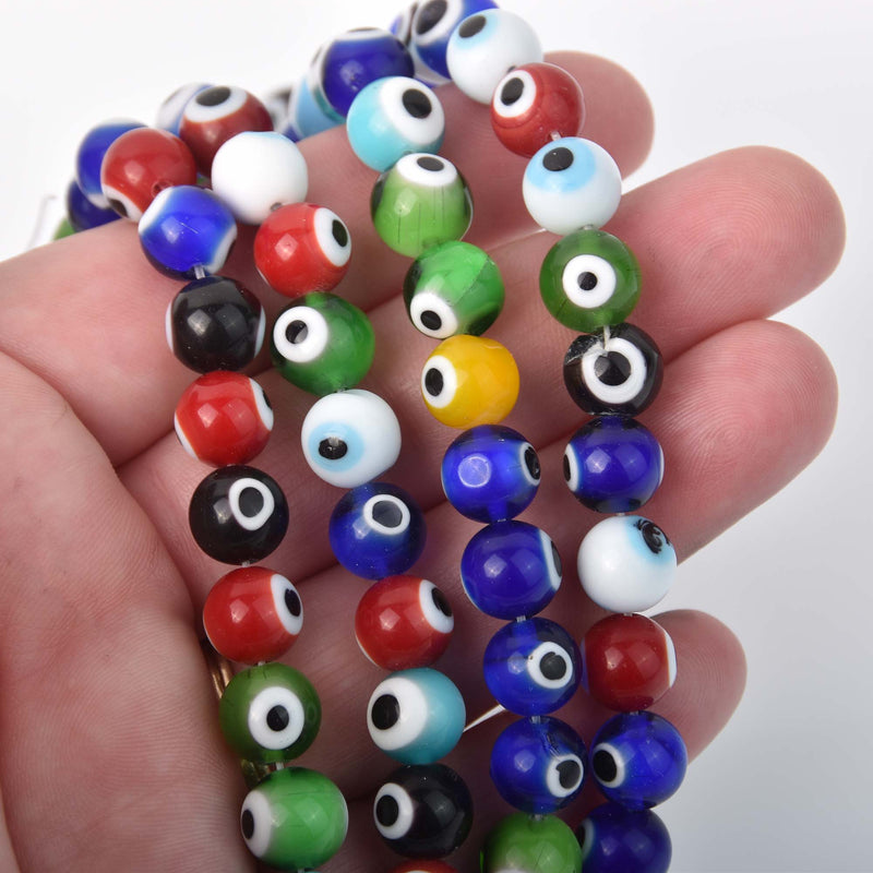 10mm Evil Eye Beads, round glass, multicolor strand, bgl2095