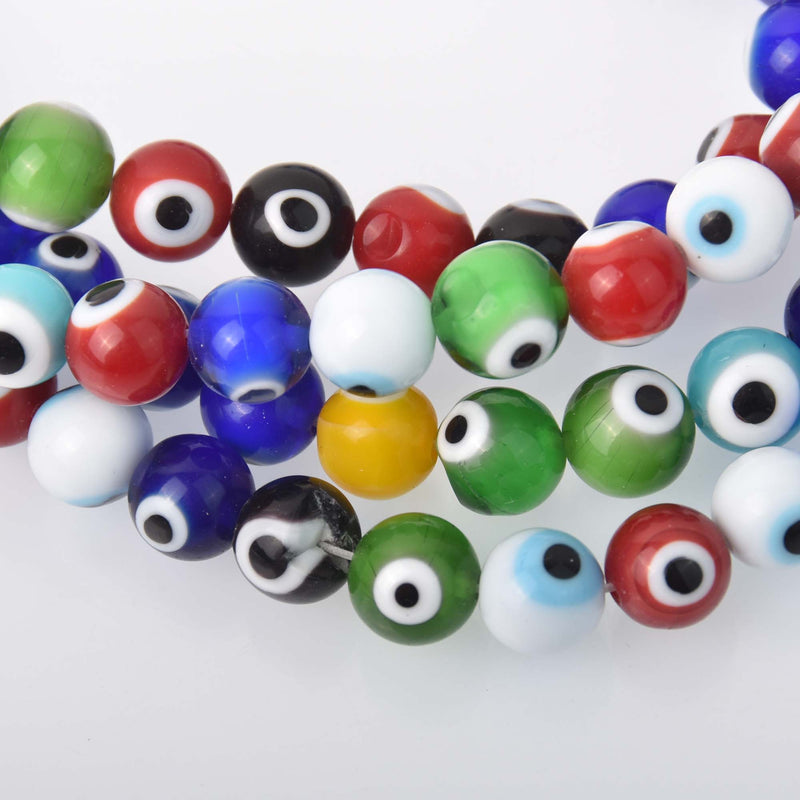 10mm Evil Eye Beads, round glass, multicolor strand, bgl2095