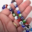 8mm Evil Eye Beads, round glass, multicolor strand, bgl2097