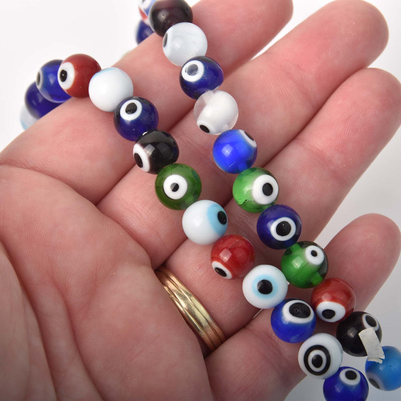 8mm Evil Eye Beads, round glass, multicolor strand, bgl2097