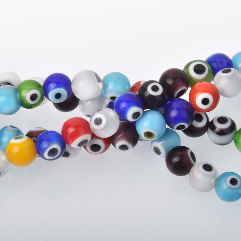 8mm Evil Eye Beads, round glass, multicolor strand, bgl2097