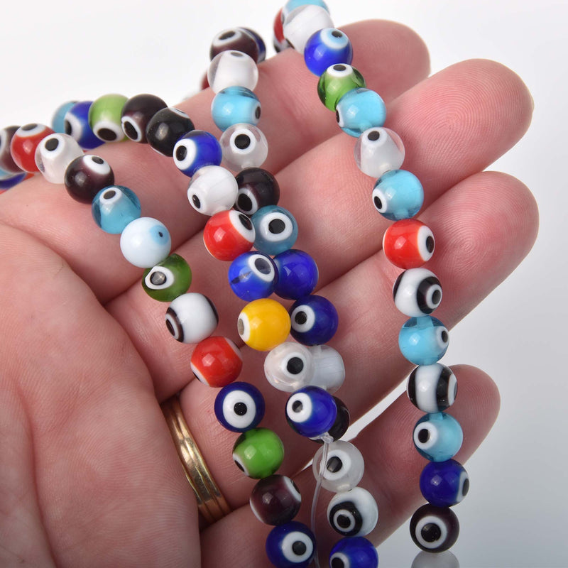 6mm Evil Eye Beads, round glass, multicolor strand, bgl2098