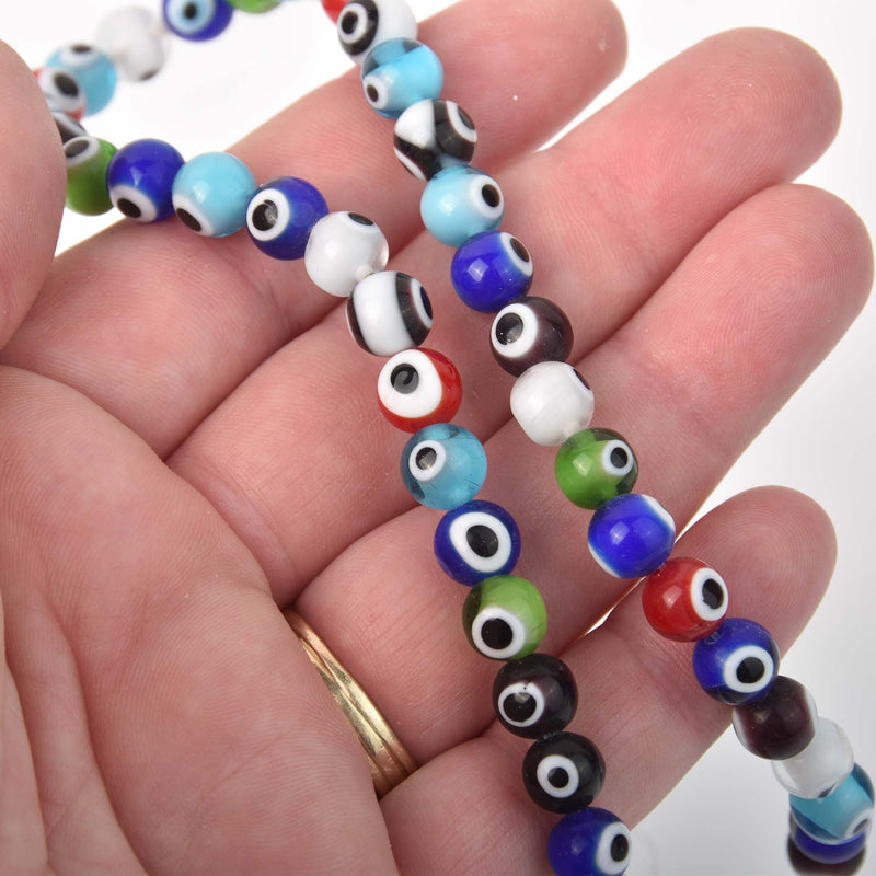 6mm Evil Eye Beads, round glass, multicolor strand, bgl2098