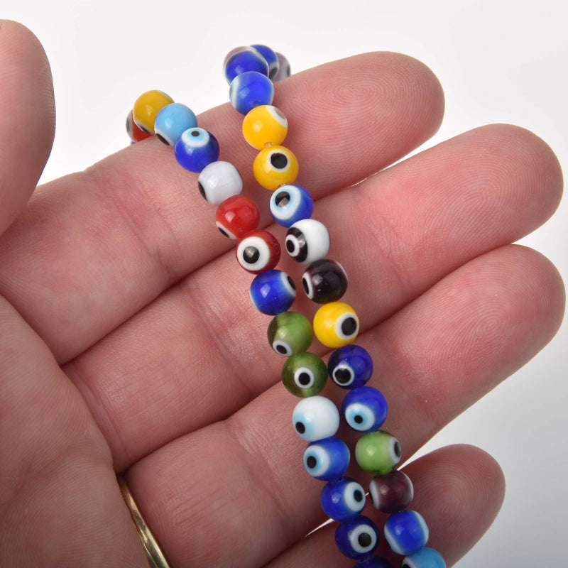 6mm Evil Eye Beads, round glass, multicolor strand, bgl2098