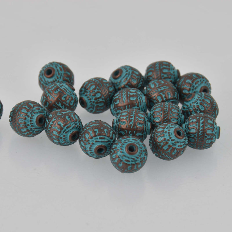 Blue Verdigris Patina Copper Beads, round 11x10mm metal, bgl2105