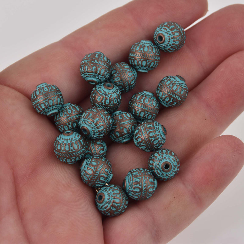 Blue Verdigris Patina Copper Beads, round 11x10mm metal, bgl2105