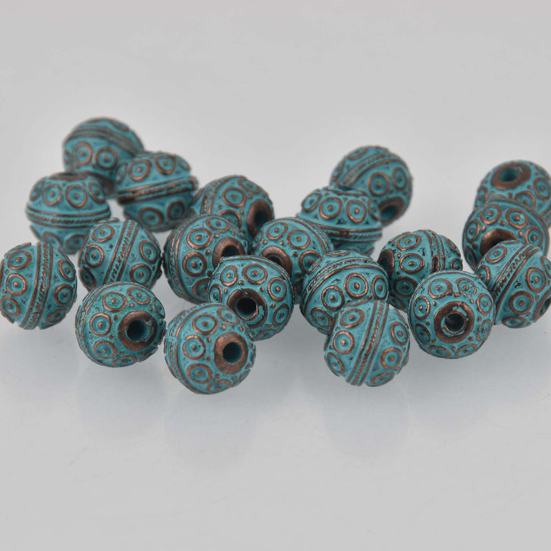 Blue Verdigris Patina Copper Beads, round 11x10mm metal, bgl2106