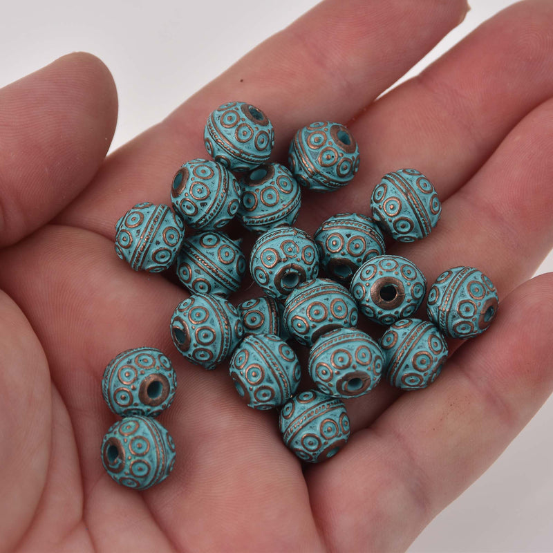 Blue Verdigris Patina Copper Beads, round 11x10mm metal, bgl2106