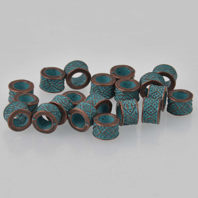 Blue Verdigris Patina Copper Beads, barrel 8x6mm metal, bgl2107