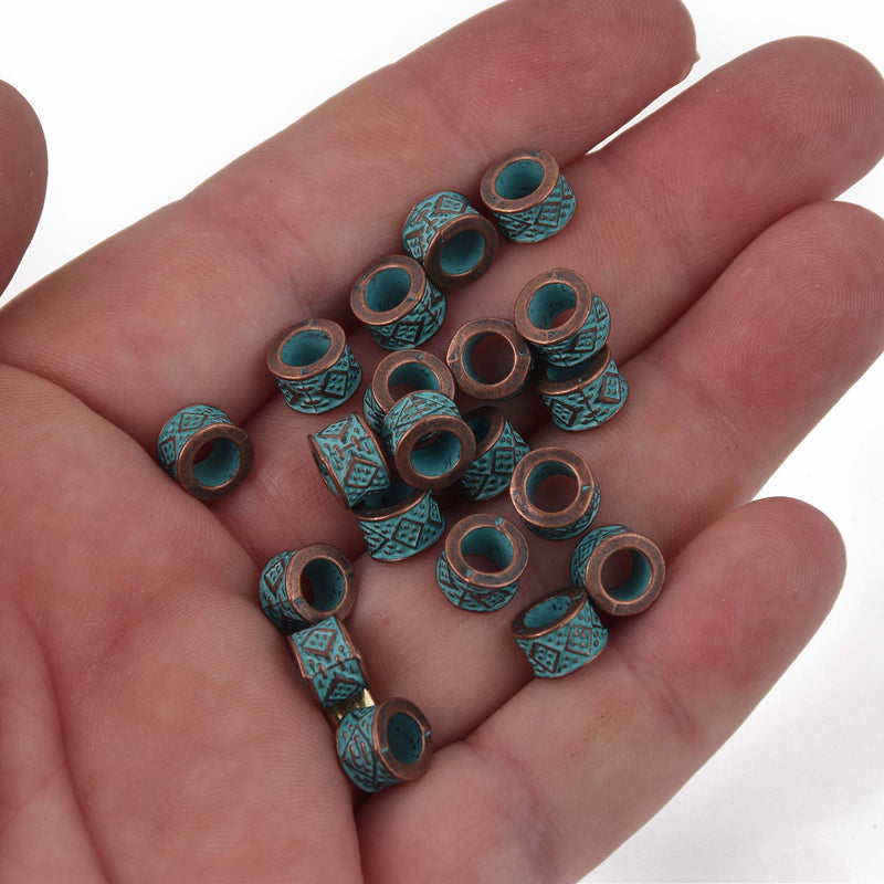 Blue Verdigris Patina Copper Beads, barrel 8x6mm metal, bgl2107