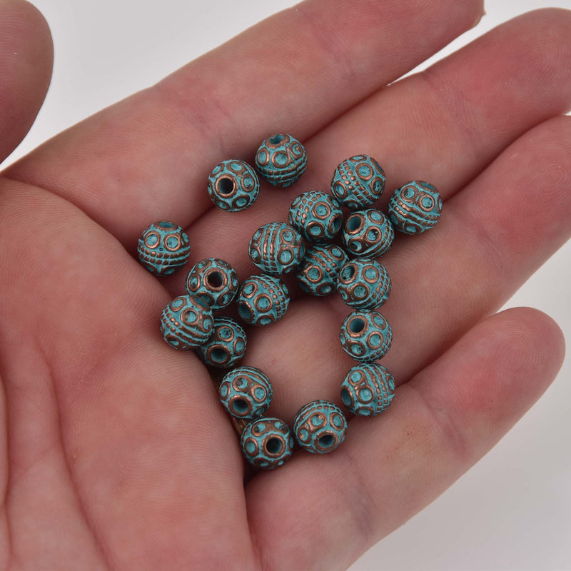 Blue Verdigris Patina Copper Beads, round 8mm metal, bgl2108