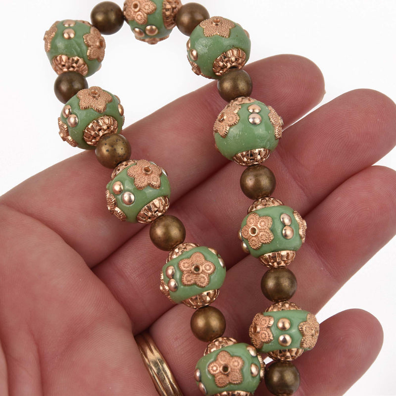 Handmade Indonesian Clay Beads 15mm, Ornate Focal Beads, 11.5" strand, bgl2115