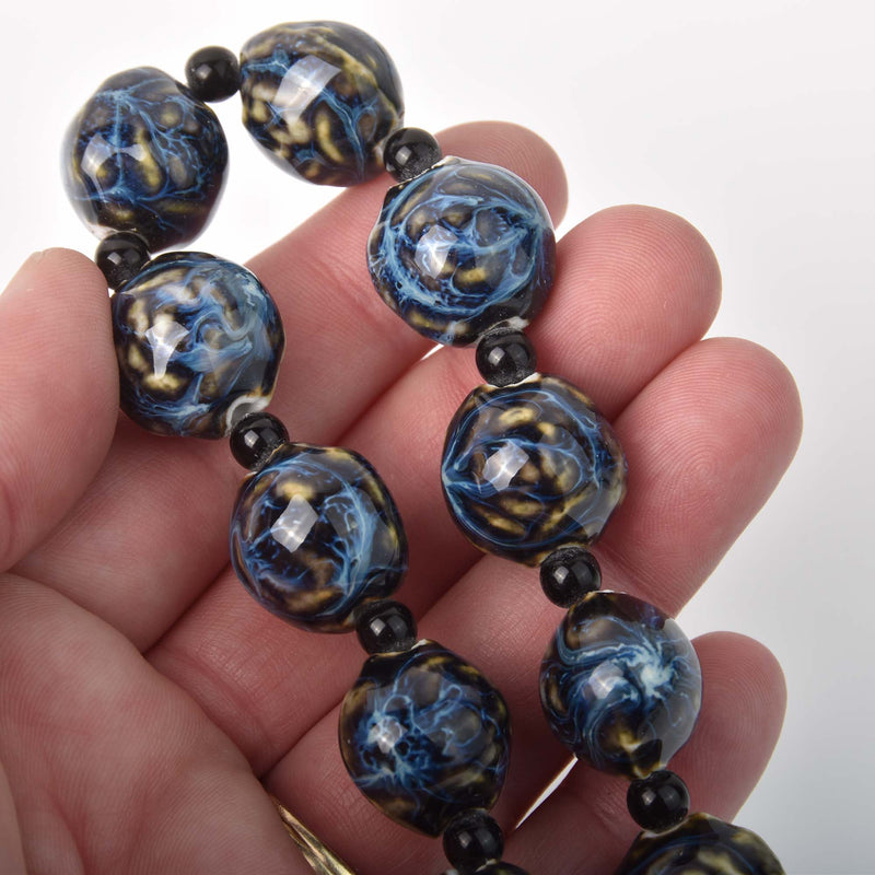 Beautiful Hand Painted Blue Porcelain Round Beads, 16mm, x10 beads, bgl2118