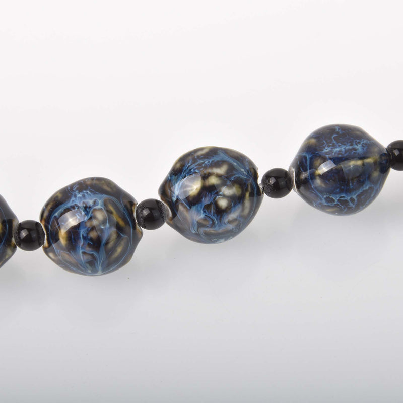 Beautiful Hand Painted Blue Porcelain Round Beads, 16mm, x10 beads, bgl2118