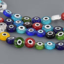 8mm Evil Eye Beads, coin, glass, mixed colors, 14.5" strand, bgl2137