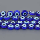 8mm Evil Eye Beads, coin, glass, blue with white eyes, 14.5" strand, bgl2138