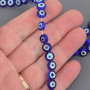8mm Evil Eye Beads, coin, glass, blue with white eyes, 14.5" strand, bgl2138