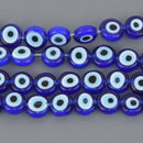 8mm Evil Eye Beads, coin, glass, blue with white eyes, 14.5" strand, bgl2138