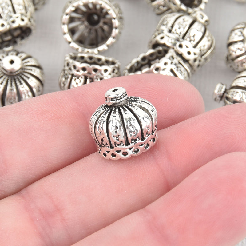 6 Silver Crown Bead Caps, filigree, 18x12mm, bme0768