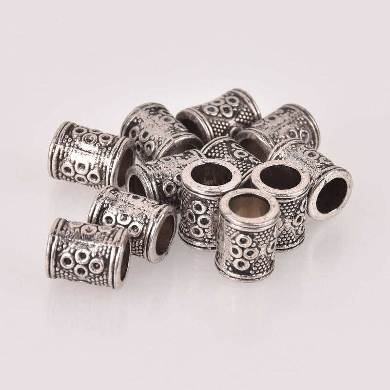 10 Silver Tube Spacer Beads, large hole, 13x10mm, bme0773