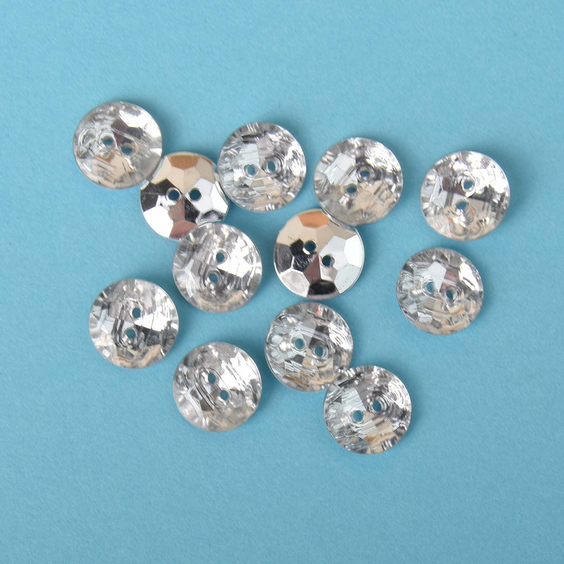 25 CLEAR Acrylic Buttons, 15mm, faux crystal buttons but0306