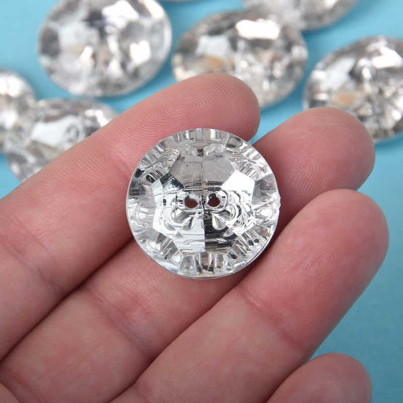 10 CLEAR Acrylic Buttons, 25mm, faux crystal buttons but0307