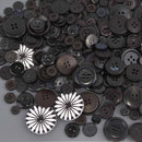 BLACK Buttons Mixed styles and sizes 50 grams but0312