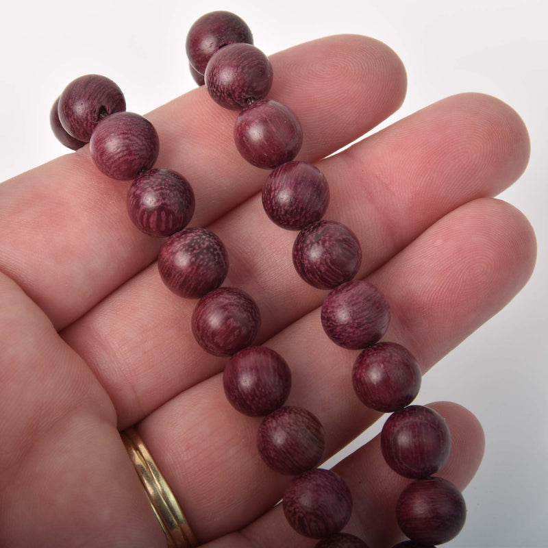 10mm Natural Sandalwood Wood Beads, Purple Heart Wooden Beads, strand, bwd0059