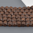 10mm Brown Wood Beads, Faceted Cube, bwd0061