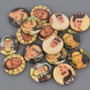 20mm Frida Kahlo Beads, paper mache coin, 5 beads, bwd0086