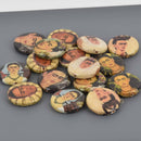 28mm Frida Kahlo Beads, paper mache coin, 4 beads, bwd0085