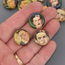 20mm Frida Kahlo Beads, paper mache coin, 5 beads, bwd0086