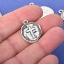 10 Silver Coin Relic Charm Pendants, Cross with wax seal, round coin charms, 22x19mm, chs2945