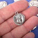 10 Silver Coin Relic Charm Pendants, Cross with wax seal, round coin charms, 22x19mm, chs2945