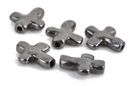 10 Gunmetal Black Metal Sideways Cross Beads, hammered textured metal 13mm x 11mm chs3294a