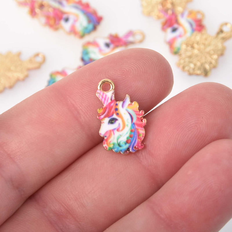 6 Rainbow Unicorn Charms Gold Plated chs6789