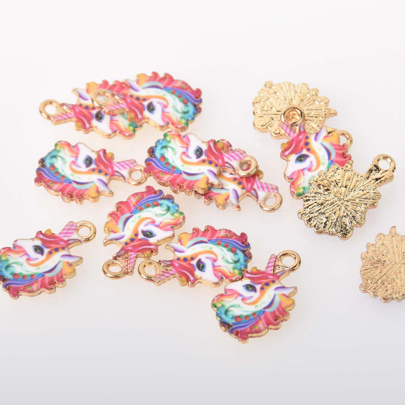 6 Rainbow Unicorn Charms Gold Plated chs6789