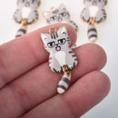 6 Enamel Cat Charms, swinging tail, gold plated with gray, chs8300