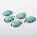 Faux Turquoise Charms, Oval, Silver Metal, 33mm, chs8302