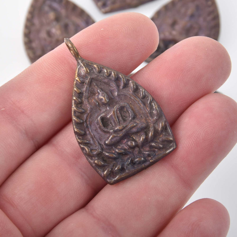 THAI BUDDHA charms, plum and bronze pewter, religious icon, chs8315