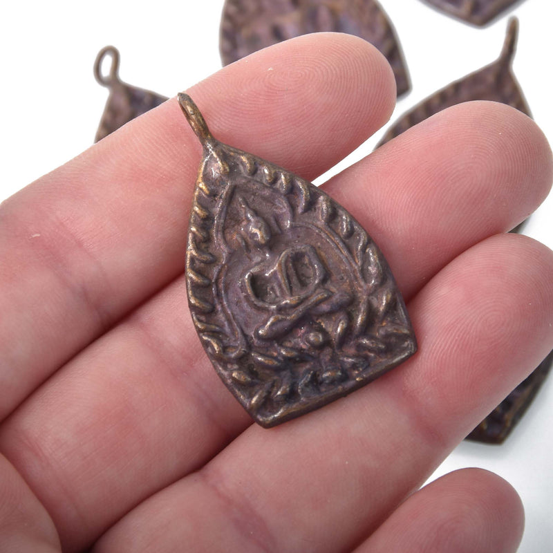 THAI BUDDHA charms, plum and bronze pewter, religious icon, chs8315