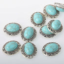 4 Faux Turquoise Charms, oval shape, silver metal, 20mm, chs8324