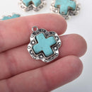 Faux Turquoise Cross Charms, oval shape, silver metal, chs8325