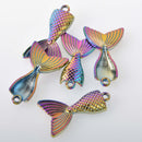 2 Mermaid Tail Charms, Rainbow Patina Hammered Metal, chs8328