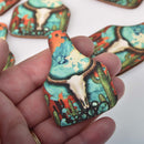 Cattle Tag Charms with Steer Skull, Wood Cow Ear Tag, chs8329